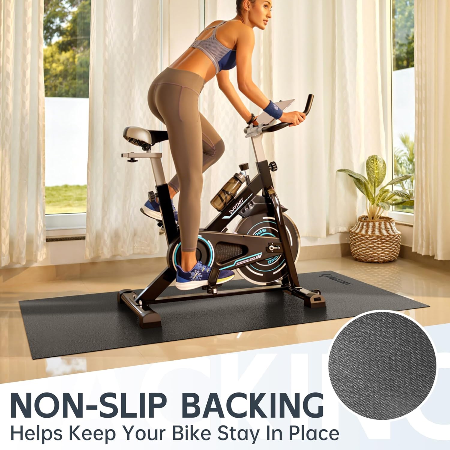 Treadmill Mat, Bike Trainer Mat for Stationary Spin Bike, 96" x 48" Non Slip Exercise Equipment Mat for Bike, Treadmill, Elliptical, Yoga - Workout Floor Protector for Carpet Or Hardwood - Image 4