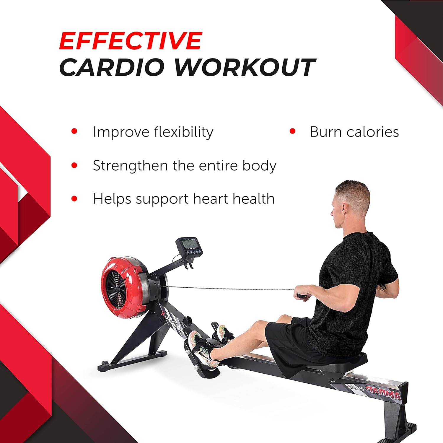 Stamina X AMRAP Rower Machine with Smart Workout App - Foldable Rowing Machine with Dynamic Air Resistance for Home Gym Fitness - Up to 300 lbs Weight Capacity - Image 4
