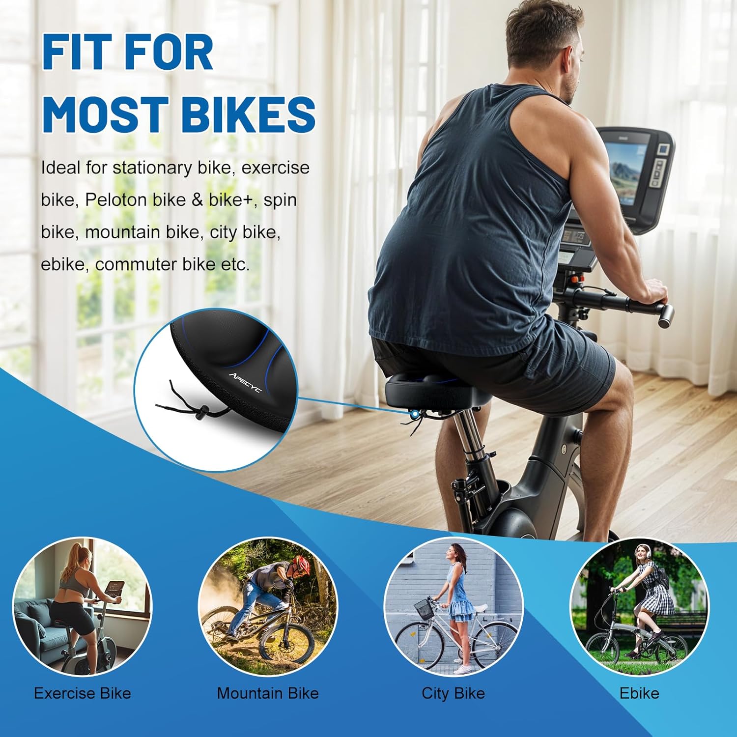 Wide Bike Seat Cushion – Oversized Gel Padded Bicycle Saddle Cushion for Ultimate Comfort and Soft Exercise Bike Seat Cover for Peloton, Stationary, Mountain Bikes - Image 7