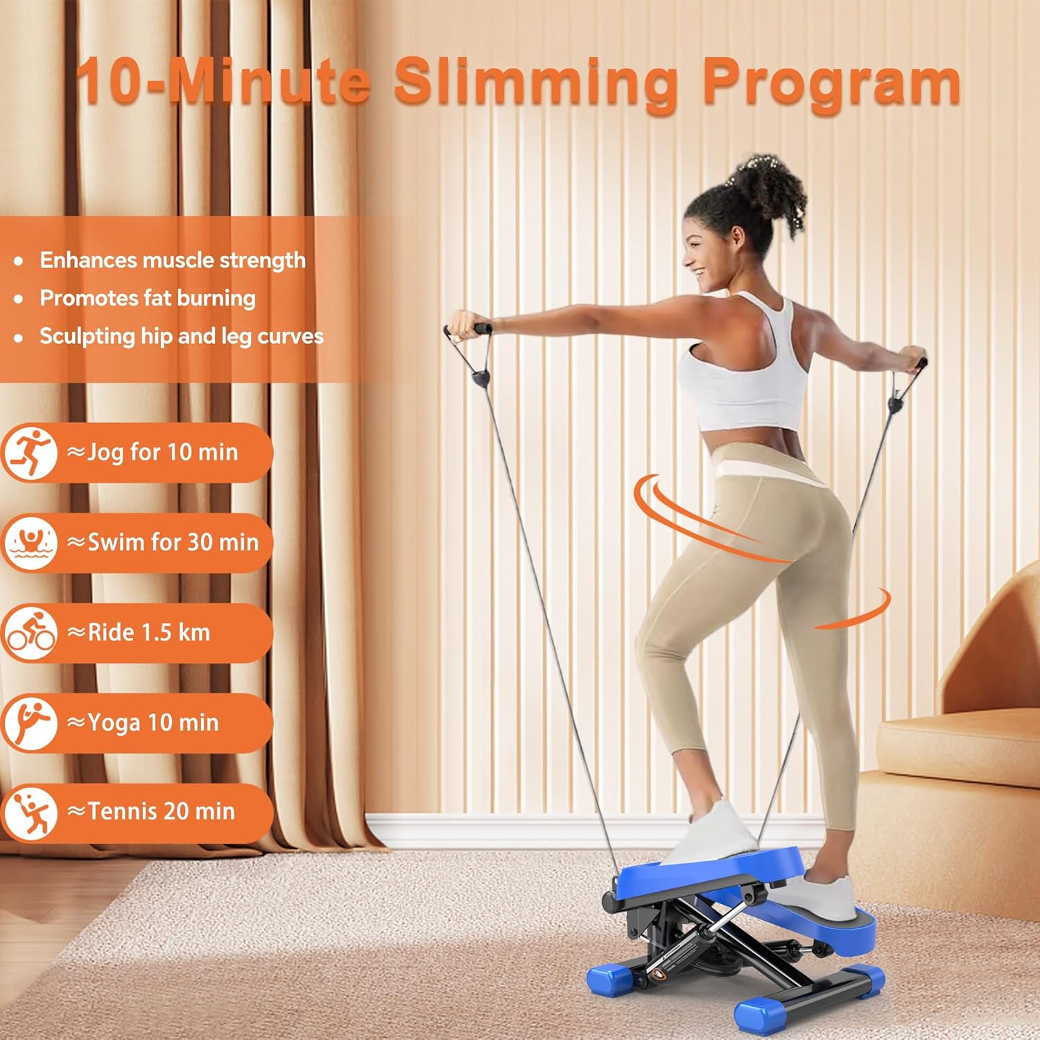 Mini Stepper for Exercise at Home, Portable Stair Stepper with Resistance Bands, 330LBS Capacity Stair Step Workout Machine with LCD Monitor for Fullbody Cardio Workout - Image 6