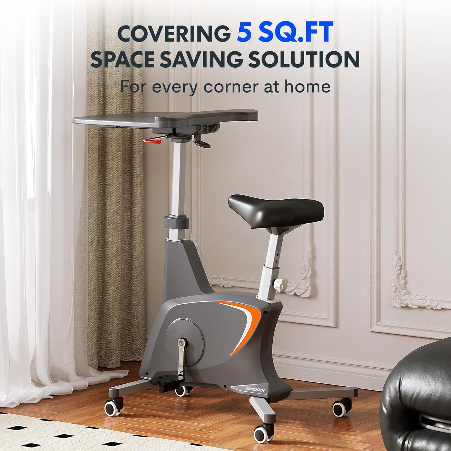 FLEXISPOT Exercise Bike with 2D Desktop, Space Saving Under Desk Bike with Removable Desk, Stationary Bikes Indoor Bikes with 300LBS Heavy Duty 8-Level Resistance Flywheel Optional LCD, V9PRO/V9MAX - Image 7