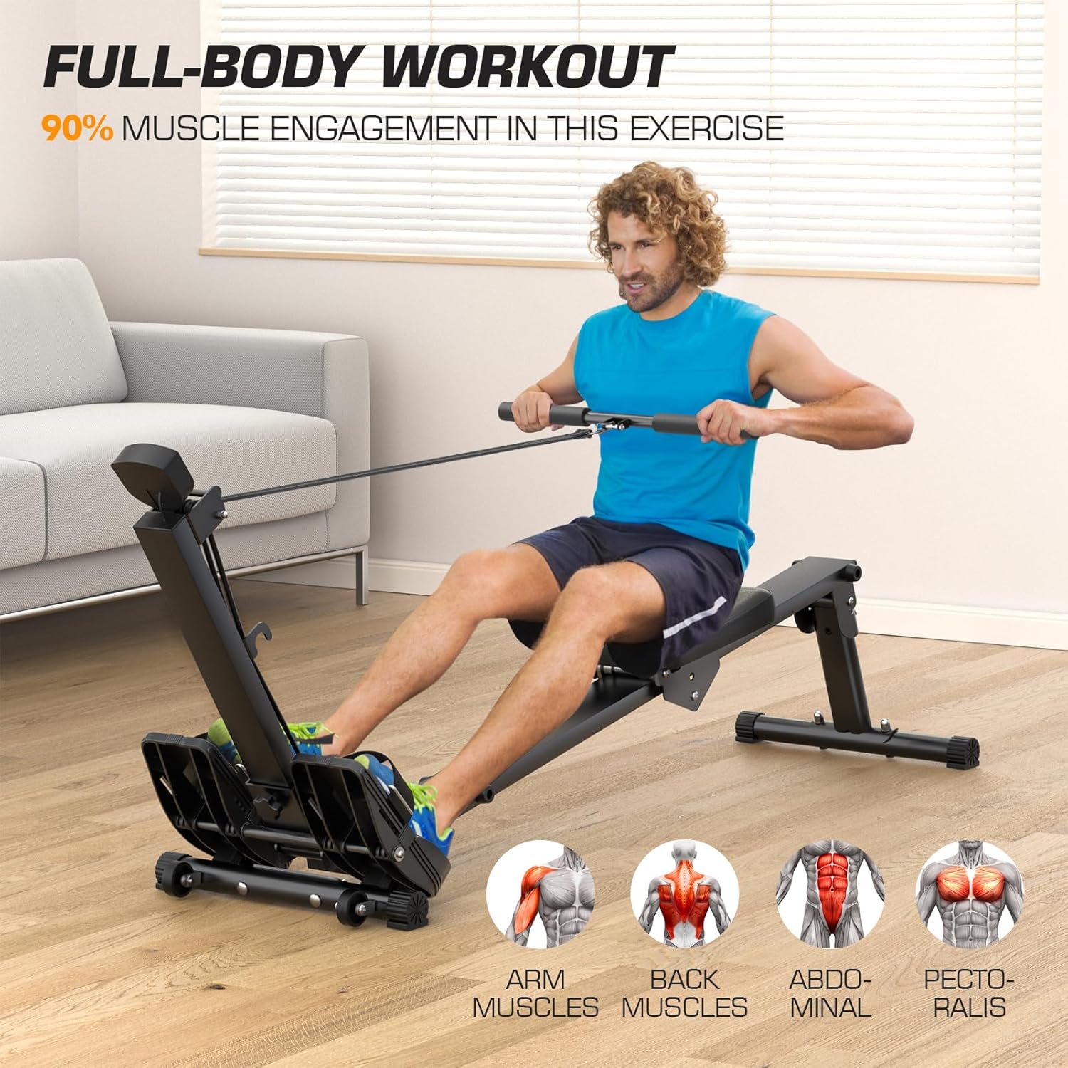 Rowing Machine for Home Use, LUBBYGIM Rowing Machine Foldable Rower with LCD Monitor - Hyper-Quiet & Smooth - 2024 Upgraded Version with 300LBS Loading Capacity - Image 3