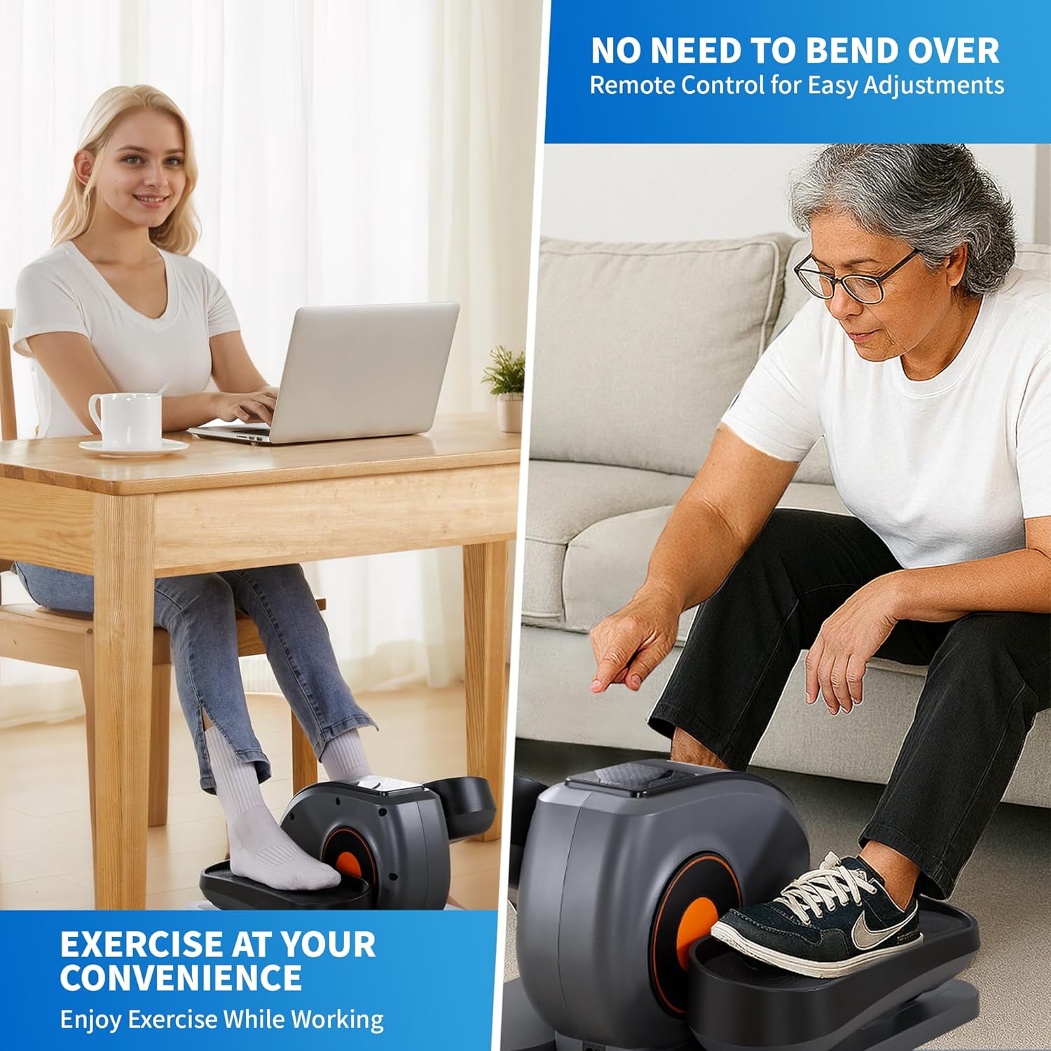 Under Desk Elliptical Machine, Seated Elliptical Leg Exerciser As Seen on TV, Portable Electric Pedal Exerciser for Seniors While Sitting with Remote Control, 10 Adjustable Speeds - Image 7