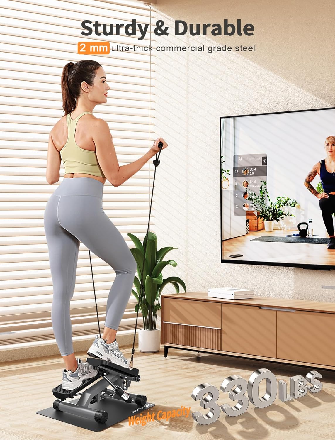 Sportsroyals Stair Stepper for Exercise, Mini Steppers with Resistance Band, Hydraulic Fitness Stepper Exercise Home Workout Equipment for Full Body Workout, 330lbs Weight Capacity - Image 7