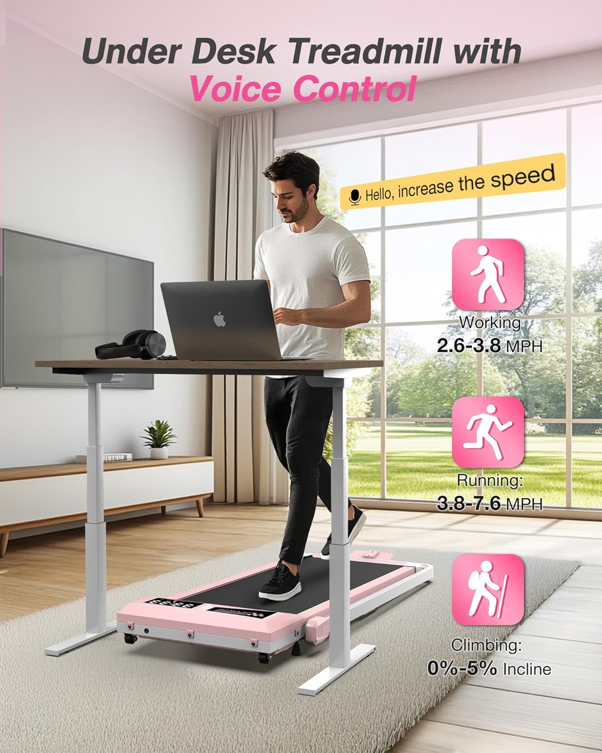 WELLFIT Foldable Treadmill with Incline, 350 LBS Capacity Walking Pad with Handle Bar, Portable Walking Pad Treadmills for Home, Under Desk Treadmill with App & Remote Control, Wide Belt, LED Display - Image 8