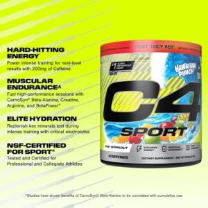 Cellucor C4 Sport Pre Workout Powder – NSF Certified for Sport – Elite Hydration – 200mg Caffeine + Creatine + Beta-Alanine – Electrolytes and Energy Supplement – Hawaiian Punch, 20 Servings