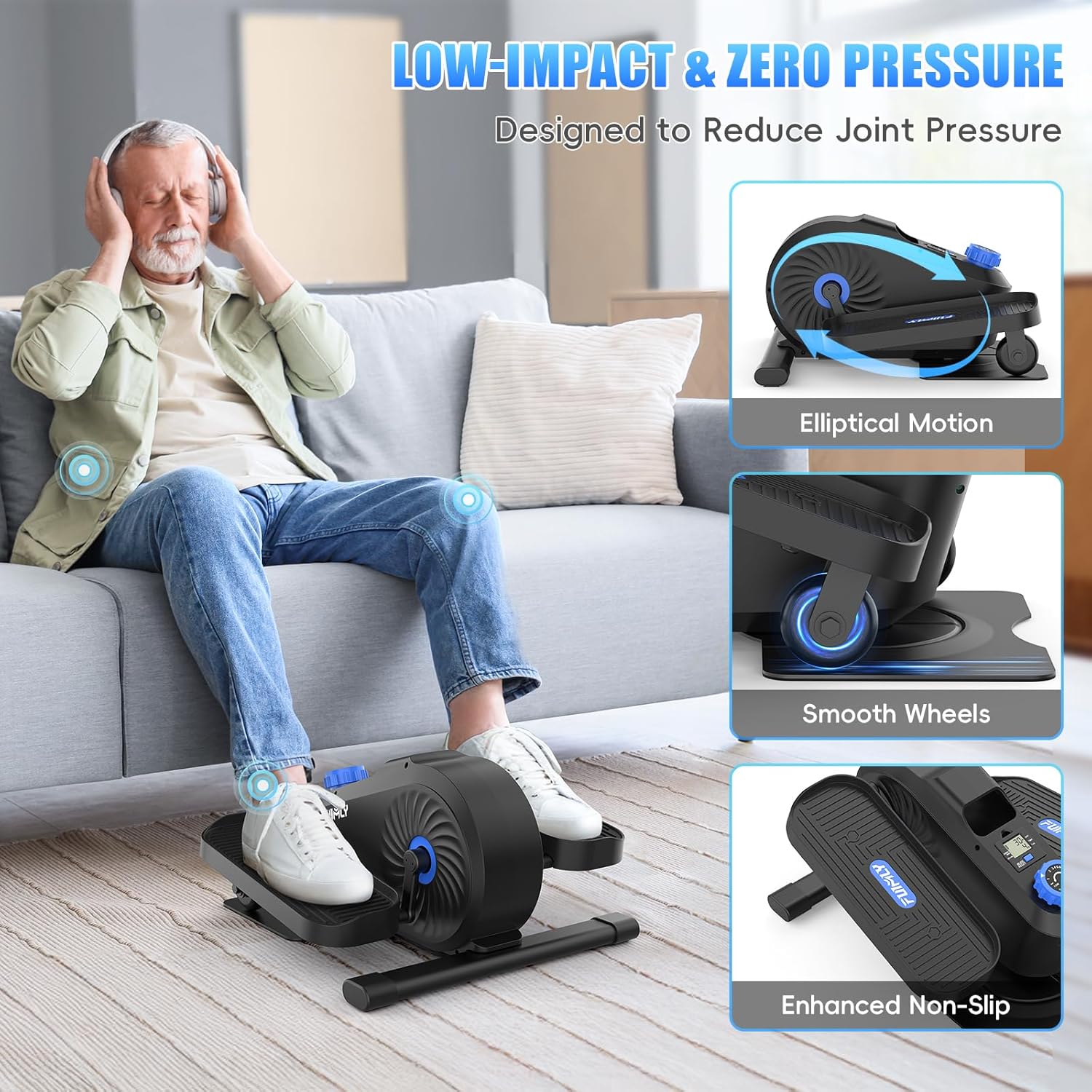 FUNMILY Under Desk Elliptical, Desk Bike Pedal Exerciser, Fully Assembled Leg Exerciser 2 in 1 Seated Standing Elliptical, Ultra-Quiet Mini Elliptical Machines for Home Office Use - Image 2