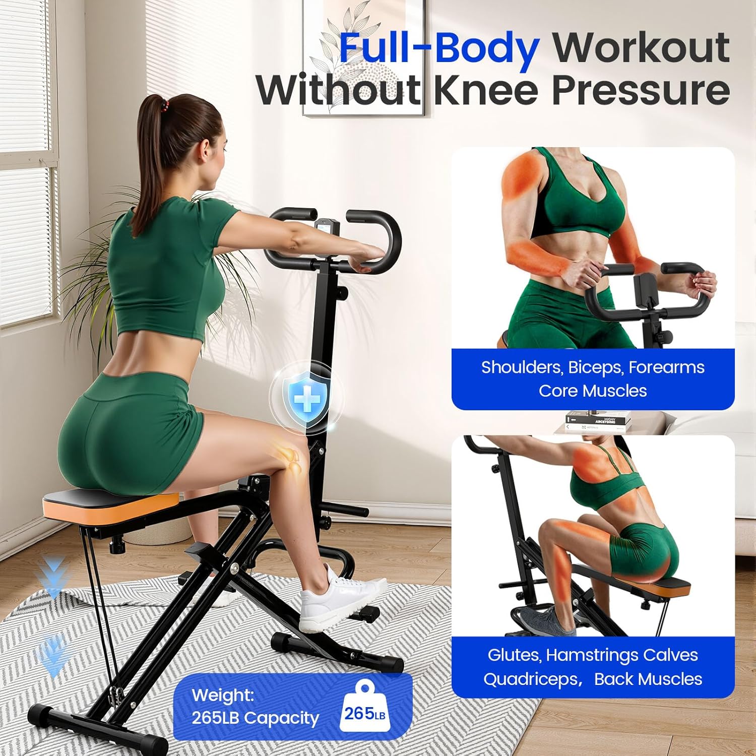 Deep Squat Machine Trainer, Rowing Machine for Home, Easy Setup & Foldable Exercise Equipment with Adjustable Resistance, Glute Trainer Machine, Abs & Leg Home Workout Machine - Image 2