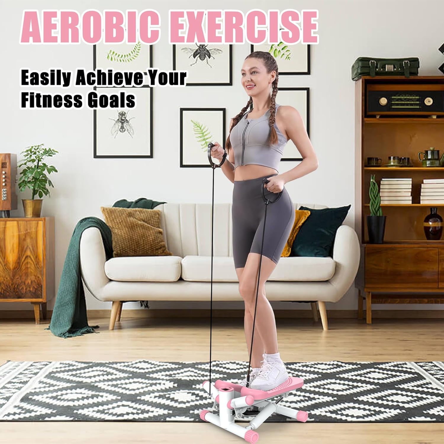 Twist Steppers for Exercise - Mini Stair Stepper Machine with Resistance Bands 330lbs Twist Stepper Portable Exercise Equipment for Full Body Workout - Image 2