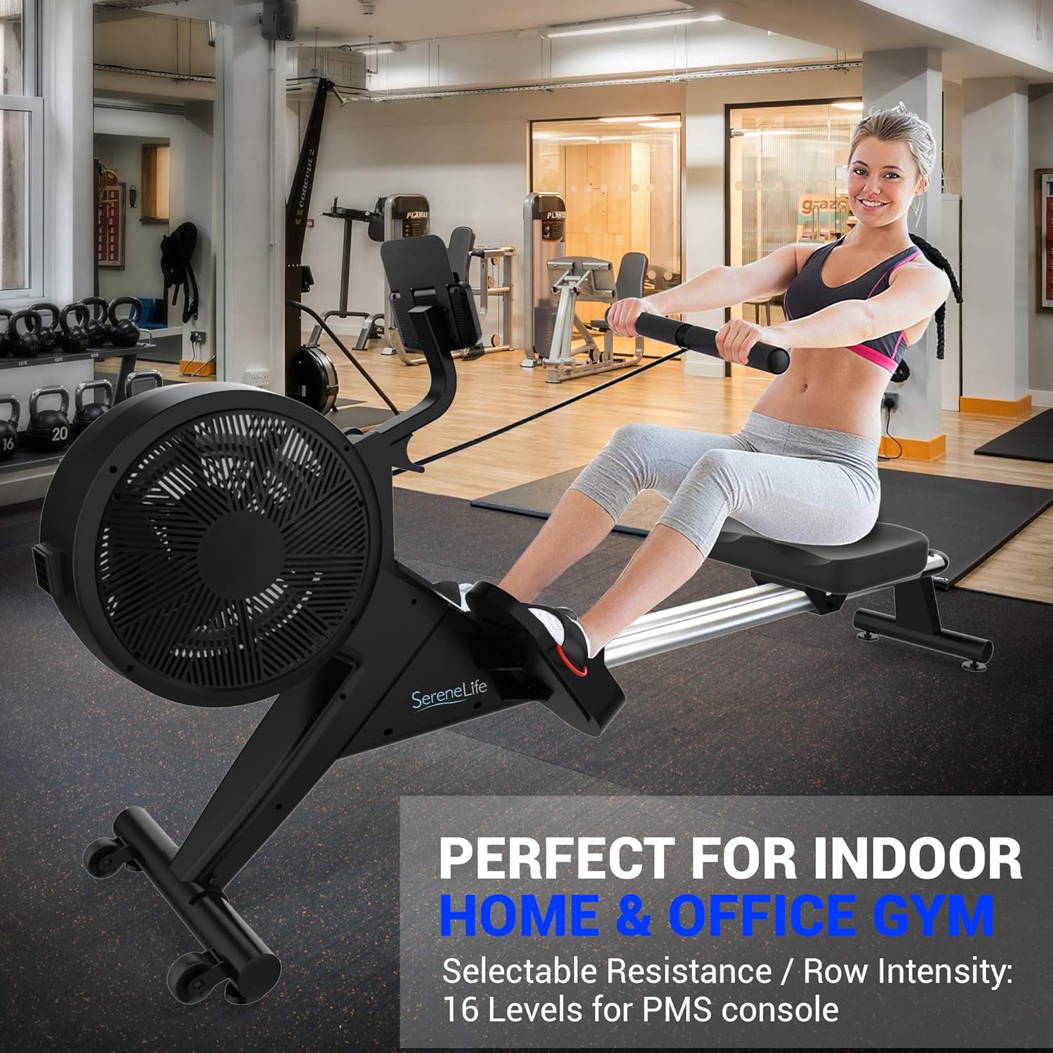 SereneLife Smart Rowing Machine-Home Machine with Smartphone Fitness Monitoring App, Magnetic Row Machine for Gym or Home Use, 16 Levels Resistance - Image 5