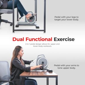 Sunny Health & Fitness Dual Function Under-Desk Bike Trainer, Mini Exercise Machine for Senior Training, Arm/Leg Cardio Cycle Workout, Optional Magnetic, Motorized w/Free SunnyFit App Connection