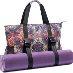 Heathyoga Multi-Functional Yoga Mat Carrier Gym Tote Bag – Large Mat Pocket, Women’s Workout Bag