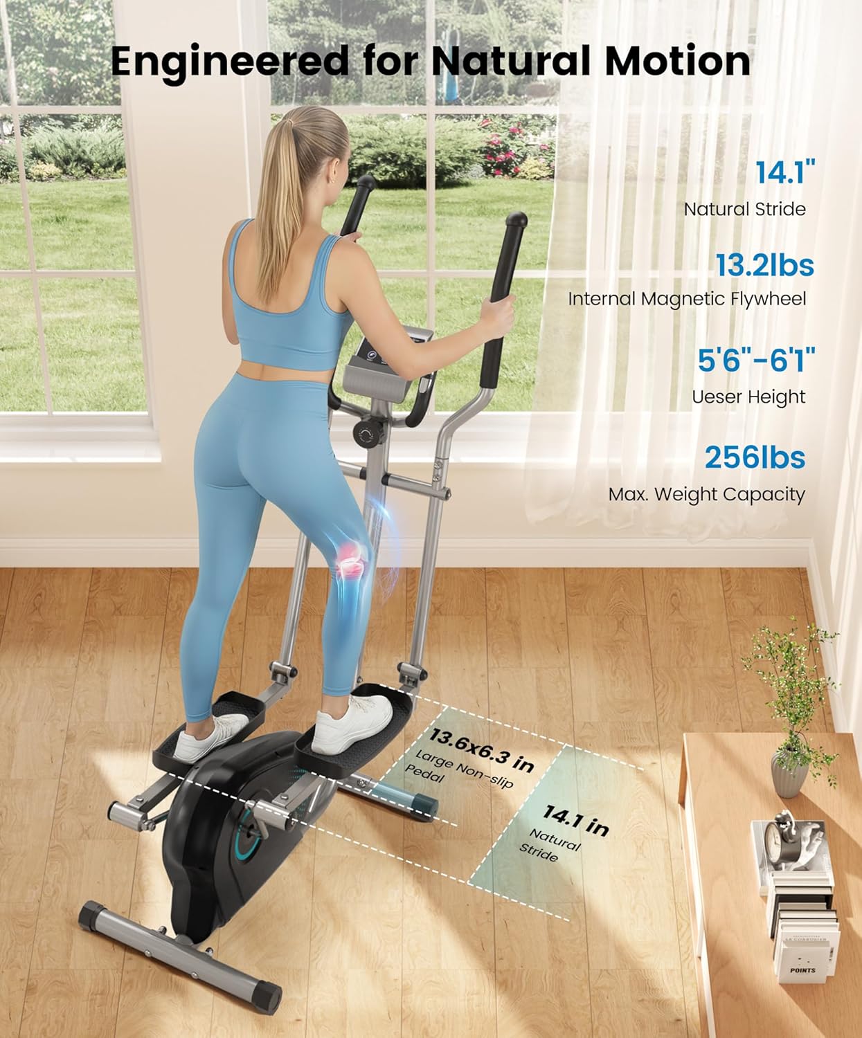 THERUN Elliptical Machine, Ultra-Quiet Elliptical Exercise Machine for Home, 6KG Flywheel Elliptical Trainer, 16 Resistance Levels Elliptical Training Machines w/Pulse Sensor, LCD Monitor - Image 9
