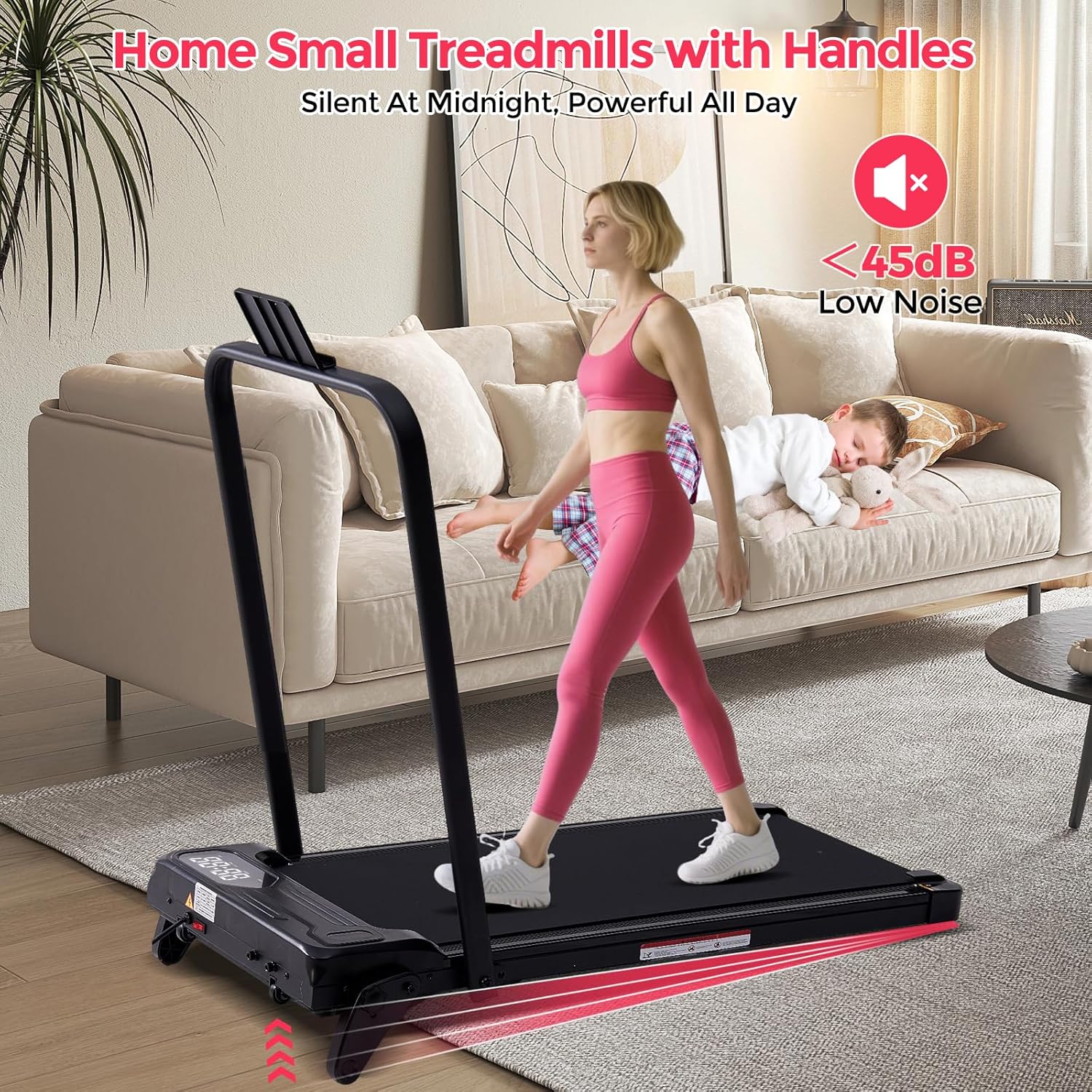 Portable Treadmill with Handles & Adjustable Incline, 3.5HP Compact Walking Pad Treadmill with Handle Bar, 0.6-7.6MPH Electric Small Under Desk Treadmills for Home Small Spaces, 350LBS Walking Pads - Image 7