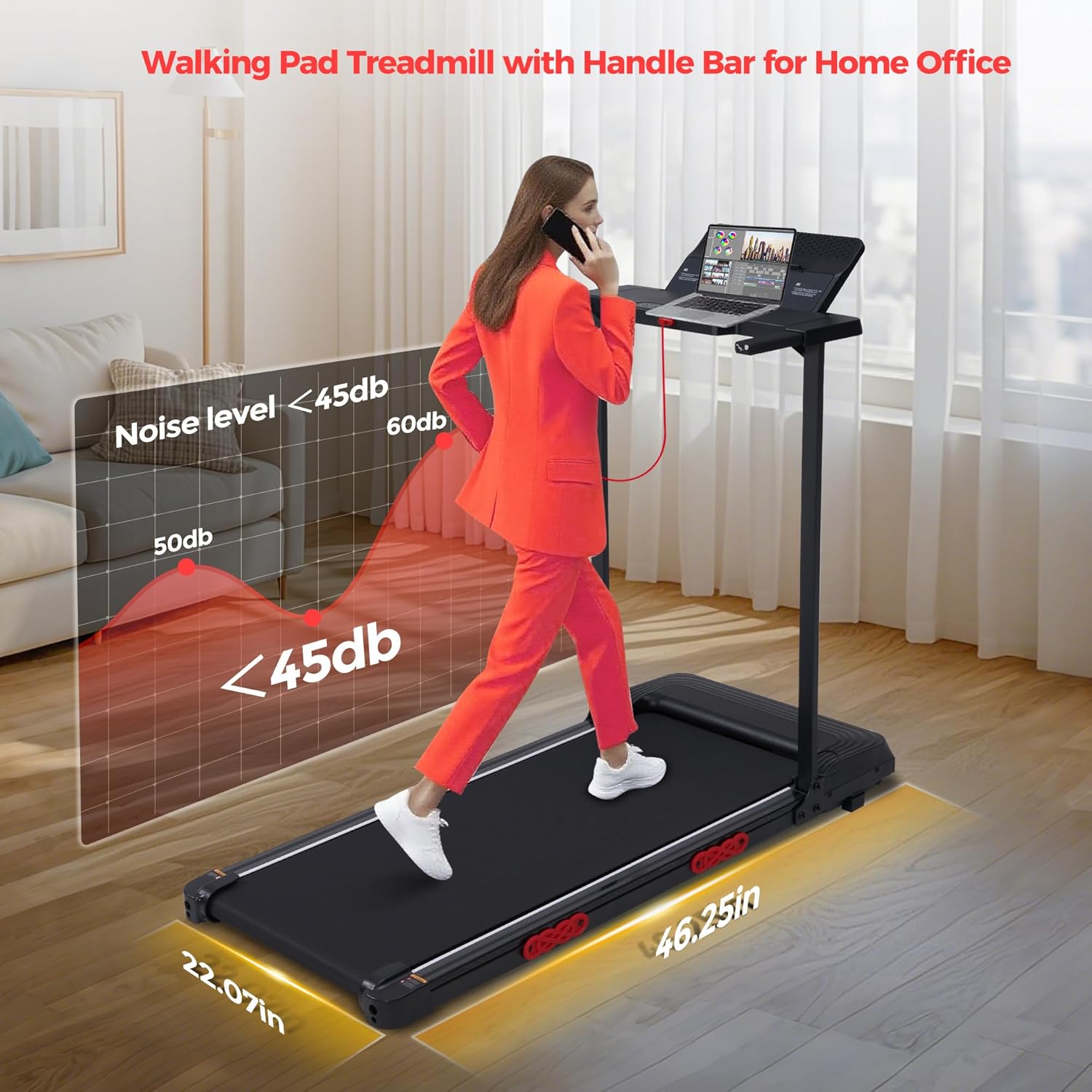 Electric Walking Pad with Handle Bar, 0.6-10MPH Portable Walkingp Pads Treadmills with Handles for Home Apartment Small, 3.5HP Foldable Folding Compact Treadmill for Small Spaces, LED Display, 400LBS - Image 6