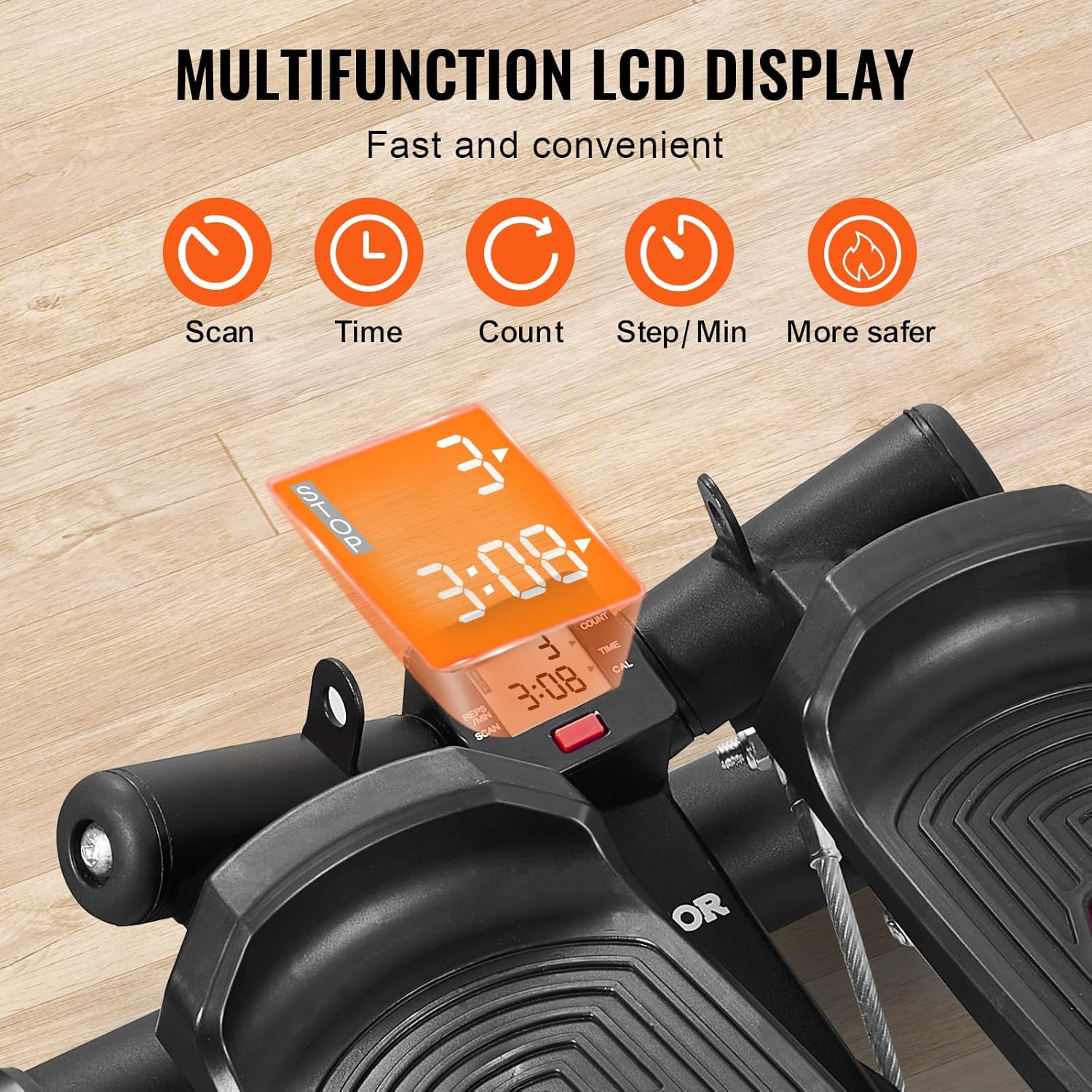 VEVOR Stair Stepper, Mini Stepper for Exercise at Home, Hydraulic Fitness Twist Stepper with Resistance Bands, Full Body Workout Cardio Equipment, Stair Climber with LCD Monitor, 330LBS Load Capacity - Image 5