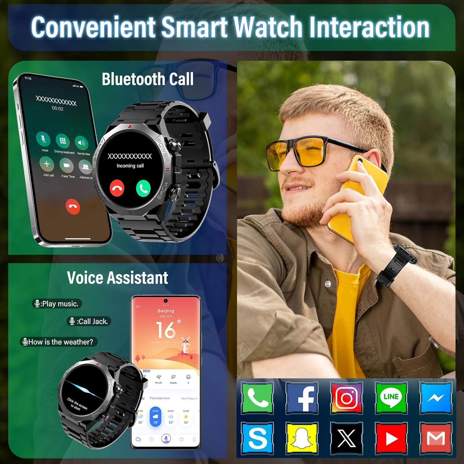 Military Smart Watches for Men (Answer/Make Calls), 1.39" HD Fitness Watches, Heart Rate/Sleep Monitor, 110+ Sports Modes Watch for Men, Waterproof Watch, 30Day, Watches for Android/iPhone, Black - Image 2