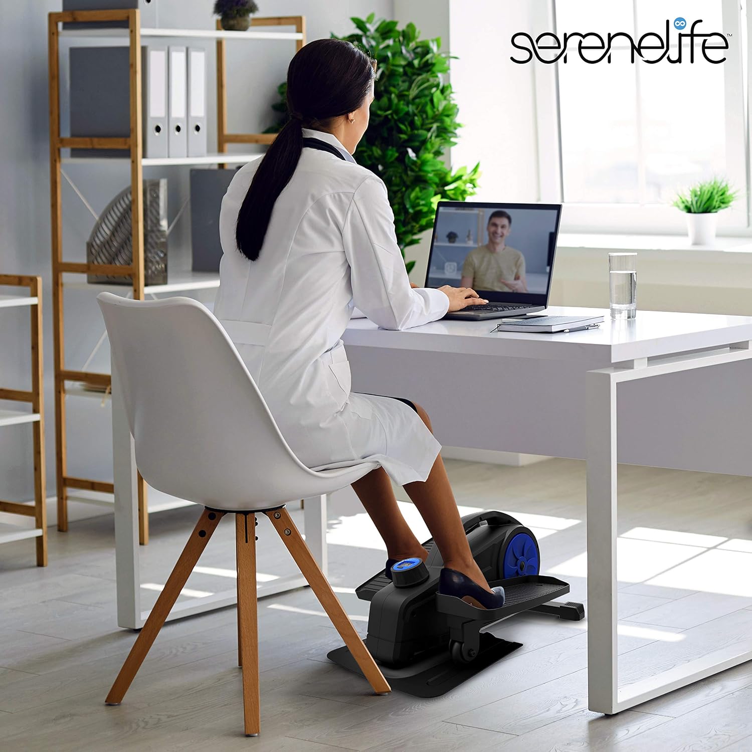 SereneLife Elliptical Under Desk Exercise Equipment, Compact Ergonomic Seated Elliptical, Work from Home Fitness, Mini Machines for Home Use, 8 Resistance Level, LCD Monitor, Resistance Band - Image 5