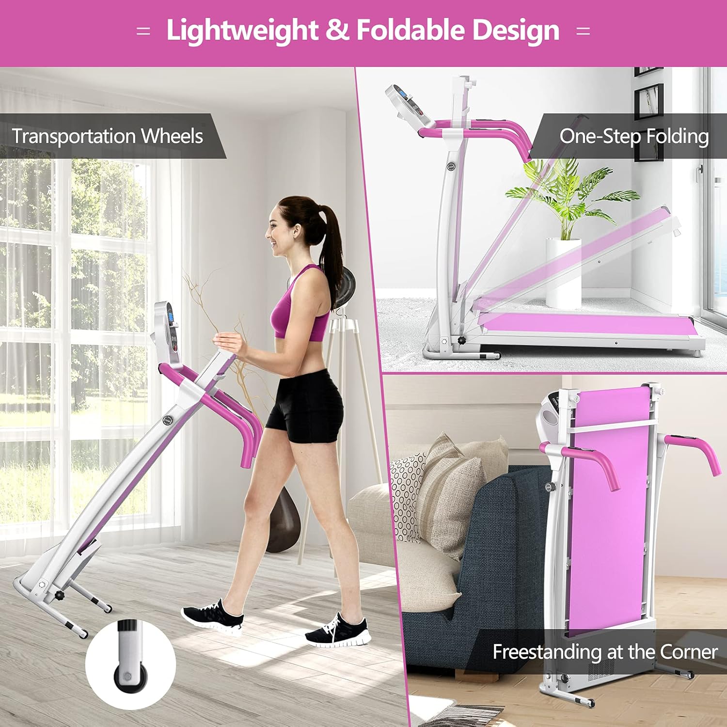 Goplus Foldable Treadmill, Freestanding Portable Treadmill with 12 Preset Programs, LCD Monitor, Built-in Wheels & Pulse Sensor, Folding Compact Treadmills for Home Small - Image 6
