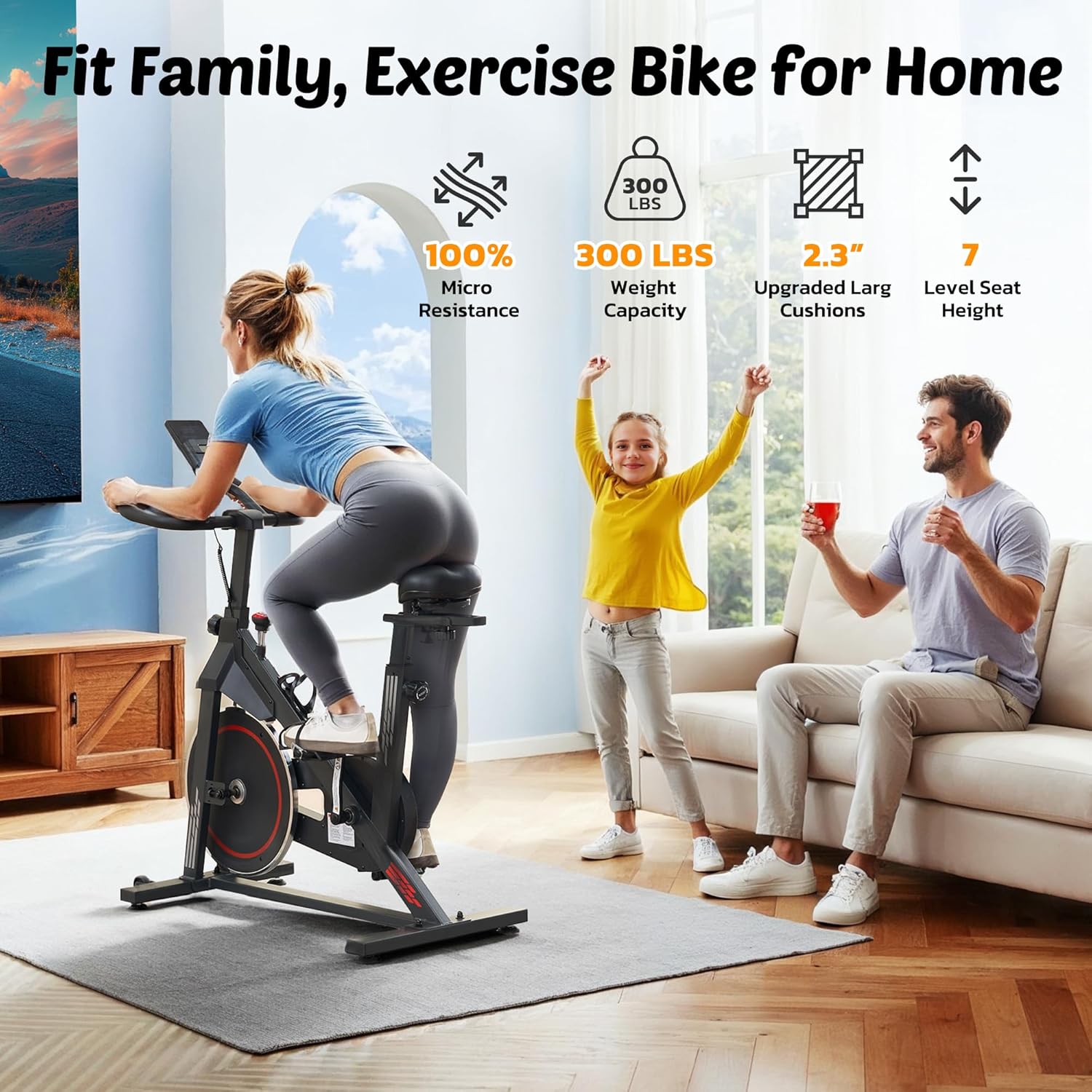 Exercise Bike Stationary Bikes for Home Cycling Bike Indoor Bike with Comfortable Seat Cushion LCD Monitor Silent Belt Drive 300 lbs Weight Capacity Heavy Flywheel - Image 5