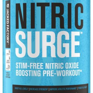 Jacked Factory Nitric Surge Stim Free Pre Workout Powder – Caffeine-Free Nitric Oxide Supplement w/Con-Cret Creatine, L Citrulline, & GlycerSize Glycerol – Pineapple Mango, 30 Servings