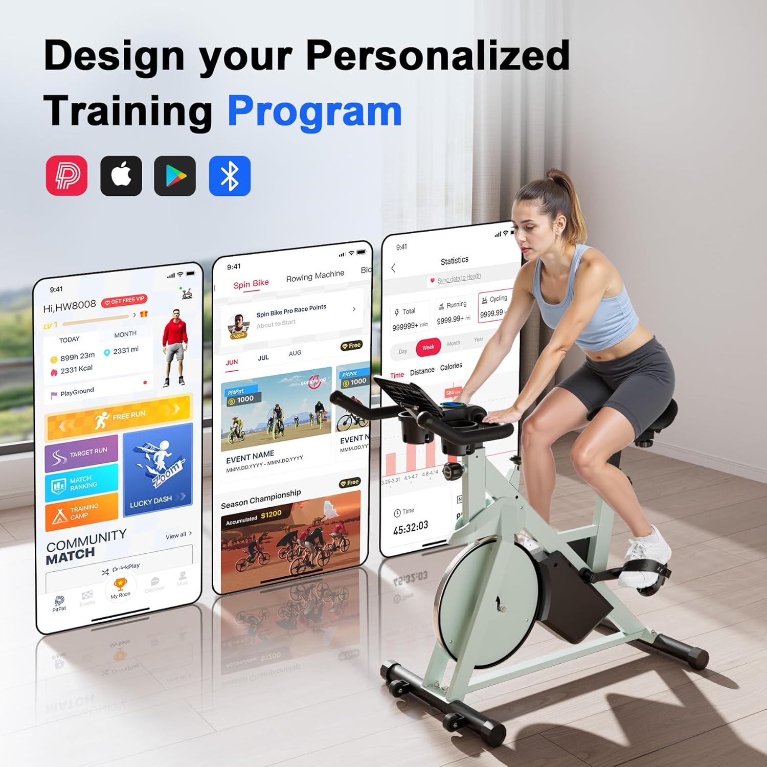 Superun Exercise Bike, Stationary Bikes for Home Gym with 32-Level Magnetic Resistance, 300LBS Capacity Indoor Cycling Bike with Comfortable Seat, LED Display - Image 5