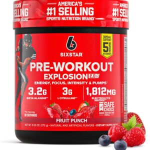 Six Star Pre-Workout Powder for Men & Women, Fruit Punch (30 Servings) – Preworkout Explosion 2.0 Energy Powder Drink Mix with Beta-Alanine & Caffeine – Sports Nutrition Supplement Products