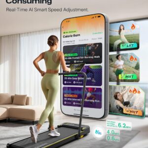 UREVO Strol 2E Smart 2-in-1 Folding Treadmill, Compact Walking Pad with Safety Handle, Plug and Play, Dual LED Display, Workout APP, Walking or Running for Home Office, Remote Included