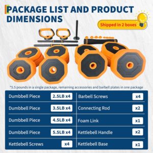 4-In-1 Adjustable Dumbbell Set (44/66/88LB) – Convertible to Barbell, Kettlebell & Push Up Stands, Home Gym Equipment for Men & Women, Space Saving Weights with PVC Coating