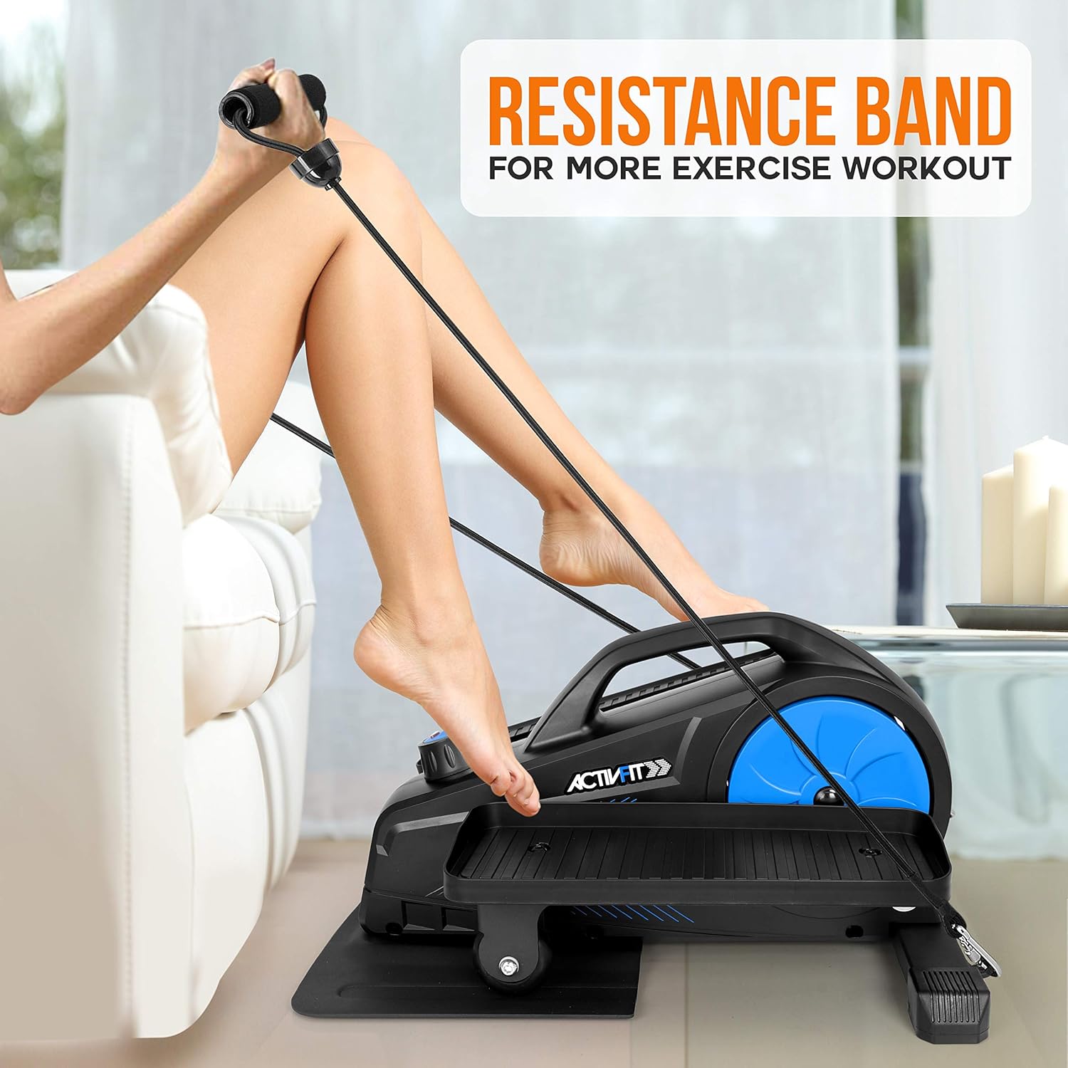 SereneLife Elliptical Under Desk Exercise Equipment, Compact Ergonomic Seated Elliptical, Work from Home Fitness, Mini Machines for Home Use, 8 Resistance Level, LCD Monitor, Resistance Band - Image 6