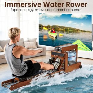 Water Rowing Machine for Home with Drawer-Style Folding Design 350LBS Heavy Duty Magnetic/Water Fitness Rower Machine Oak Wood Immersive Rower 6 Breathing Color Light Effect