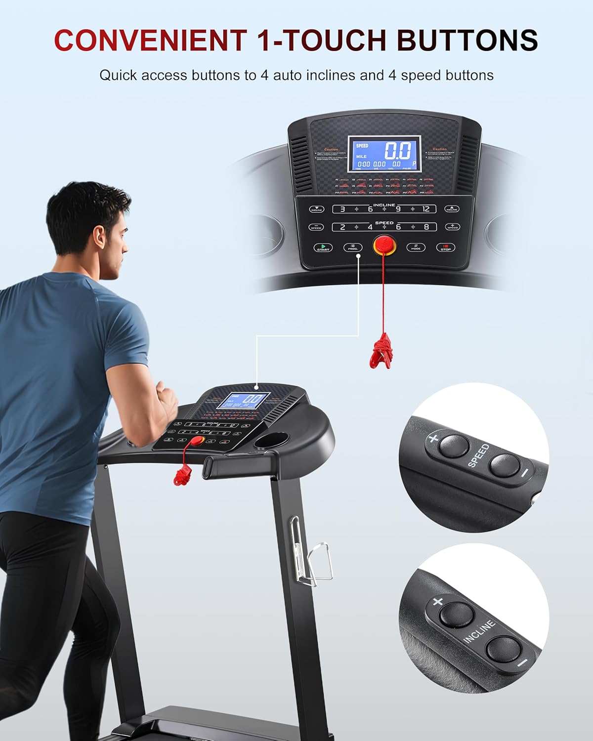 ECHANFIT Treadmill with 15% Auto Incline, Folding Treadmill for Home, 0.6-10 MPH, 350 LB Capacity, 18.11" Wide Running Belt, 3.5 HP, Shock Absorption, Bluetooth Speaker & App - Image 4