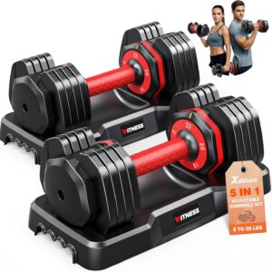 XDDIAS Adjustable Dumbbell Set of 2, 25/55/80LB Dumbbell Set-1Sec Adjustable Weights-5/10 in 1 Free Weights Dumbbells Set with Effortless Tray/No-Slip Handle-Compact Size for Women/Men at Home Gym