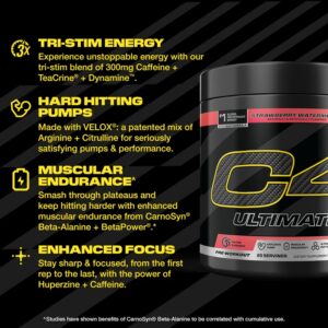 Cellucor C4 Ultimate Pre Workout Powder Strawberry Watermelon – Sugar Free Preworkout Energy Supplement for Men & Women – 300mg Caffeine + 3.2g Beta Alanine + 2 Patented Creatines – 20 Servings