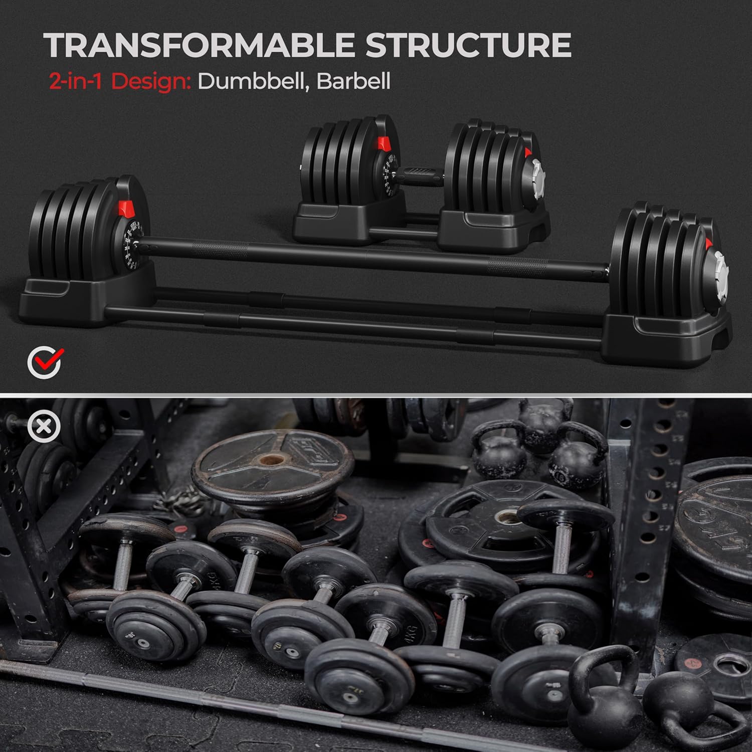 Yaheetech Adjustable Dumbbell Set Free Weight Dumbbells 40lbs/52.5lbs/90lbs Fast Adjust Dumbbells Dumbbell Weight Set, with Tray for Men/Women Strength Training Equipment - Image 8