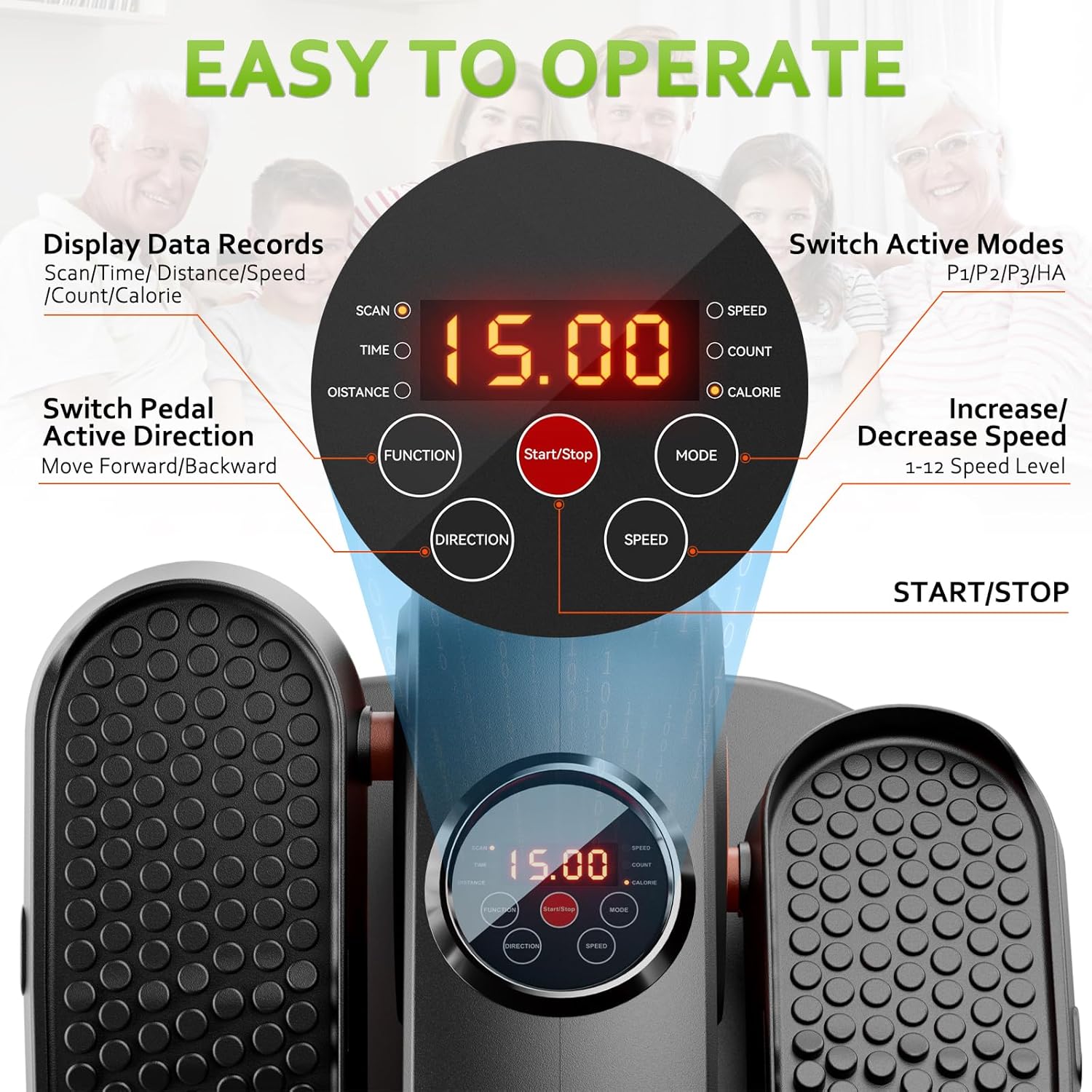 Under Desk Elliptical Machine, Ellipse Exerciser as Seen on TV for Seniors with Remote Control & 12 Adjustable Speeds, Elliptical Machine for Home - Image 3