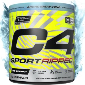 Cellucor C4 Ripped Sport Pre Workout Powder – NSF Certified for Sport – 200mg Caffeine + Cayenne Extract + Carnitine Tartrate + Beta-Alanine – Artic Snow Cone, 20 Servings
