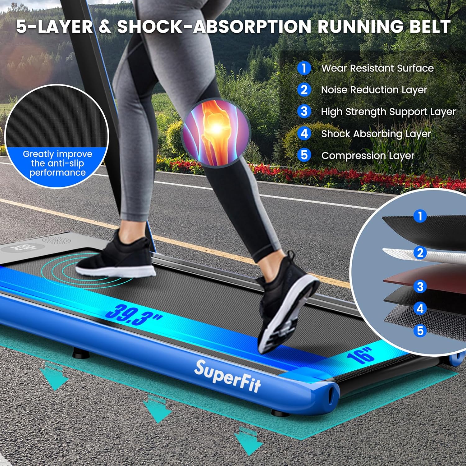 GYMAX Walking Pad, Dual LED Display Free Installation Running Machine w/Smart App/Remote Control & Bluetooth Speaker, 2 in 1 Foldable Portable Under Desk Treadmill for Small Space Home Office - Image 5