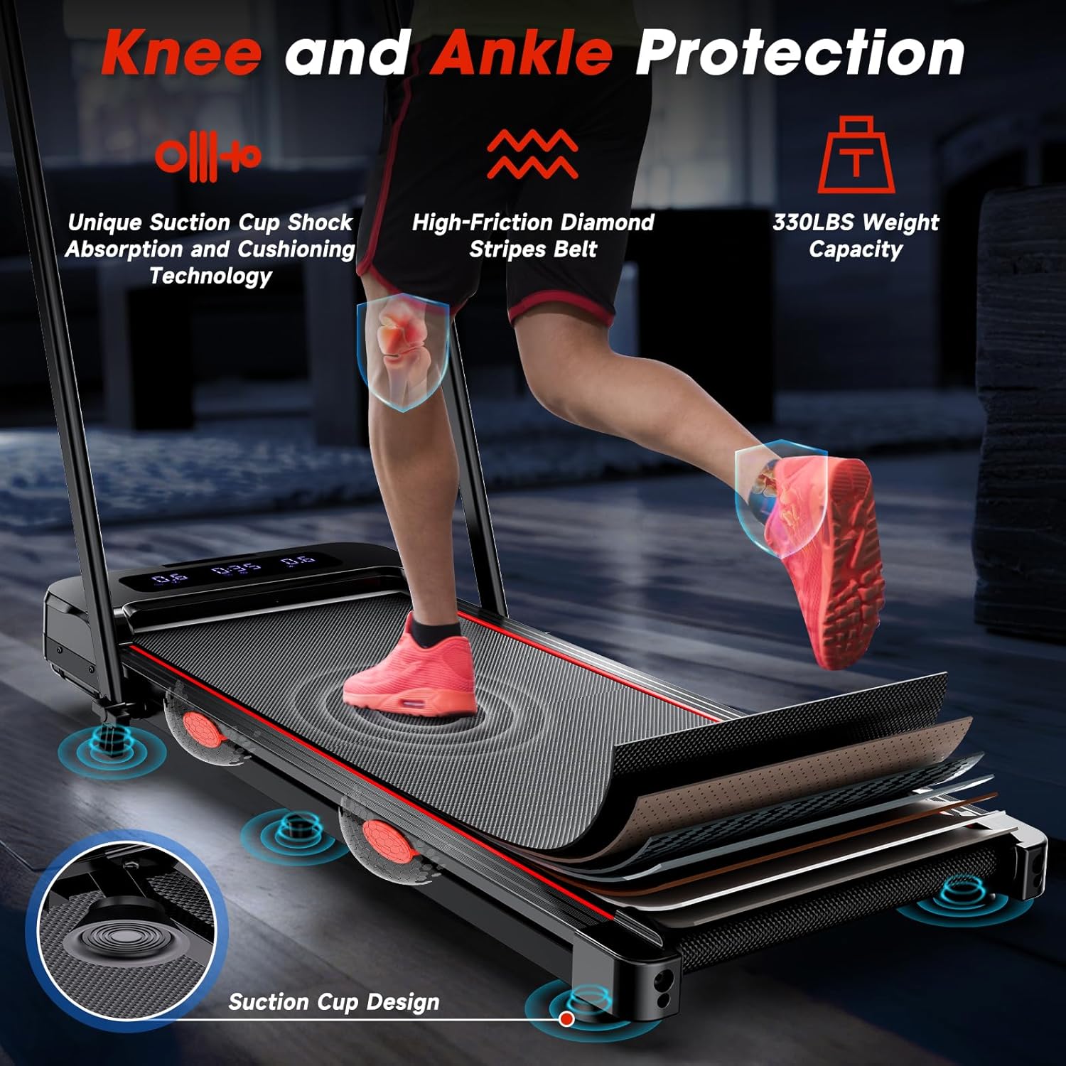 Walking Pad Treadmill with Incline, Advzon Portable Under Desk Treadmill for Home, 2 in 1 Walking Running Machine with 300+ lbs Capacity and LED Display - Image 4