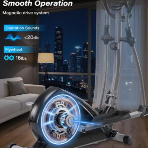 ECHANFIT Elliptical Exercise Machine for Home – Elliptical Machine with Backlit Display, Pulse Sensor, 16-Level Magnetic Resistance, App Bluetooth