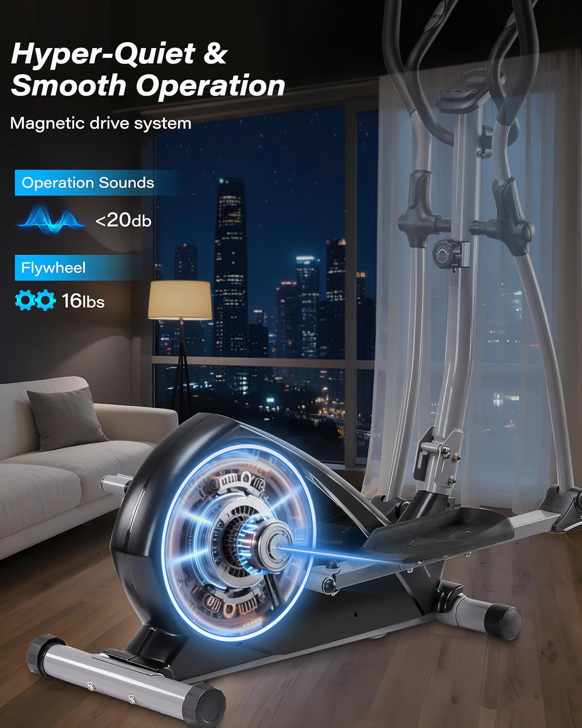 ECHANFIT Elliptical Exercise Machine for Home - Elliptical Machine with Backlit Display, Pulse Sensor, 16-Level Magnetic Resistance, App Bluetooth - Image 2