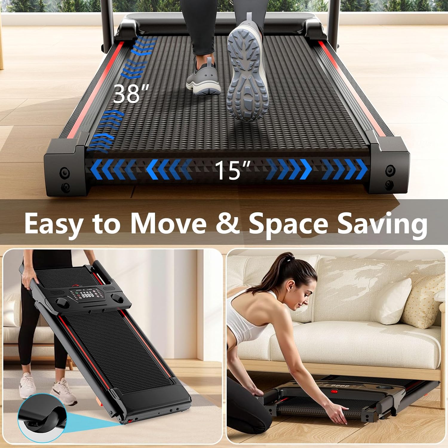 Treadmill with 5% Incline, Walking Pad Treadmill with Handle Bar, Portable Folding Treadmills for Running and Walking, 3.0HP Brushless Motorized, 5 Layers Shock-Absorbing - Image 6