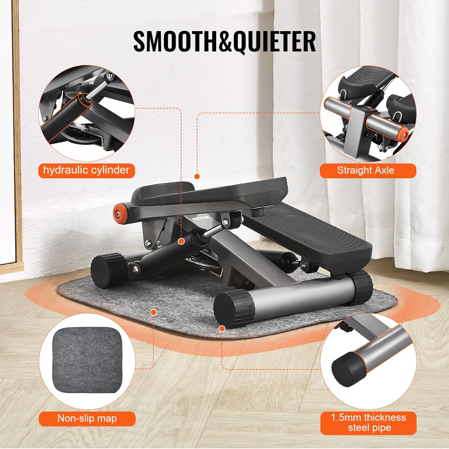VEVOR Stair Stepper, Mini Stepper for Exercise at Home, Hydraulic Fitness Stepper with Resistance Bands, Full Body Workout Cardio Equipment, Stair Climber - Image 4