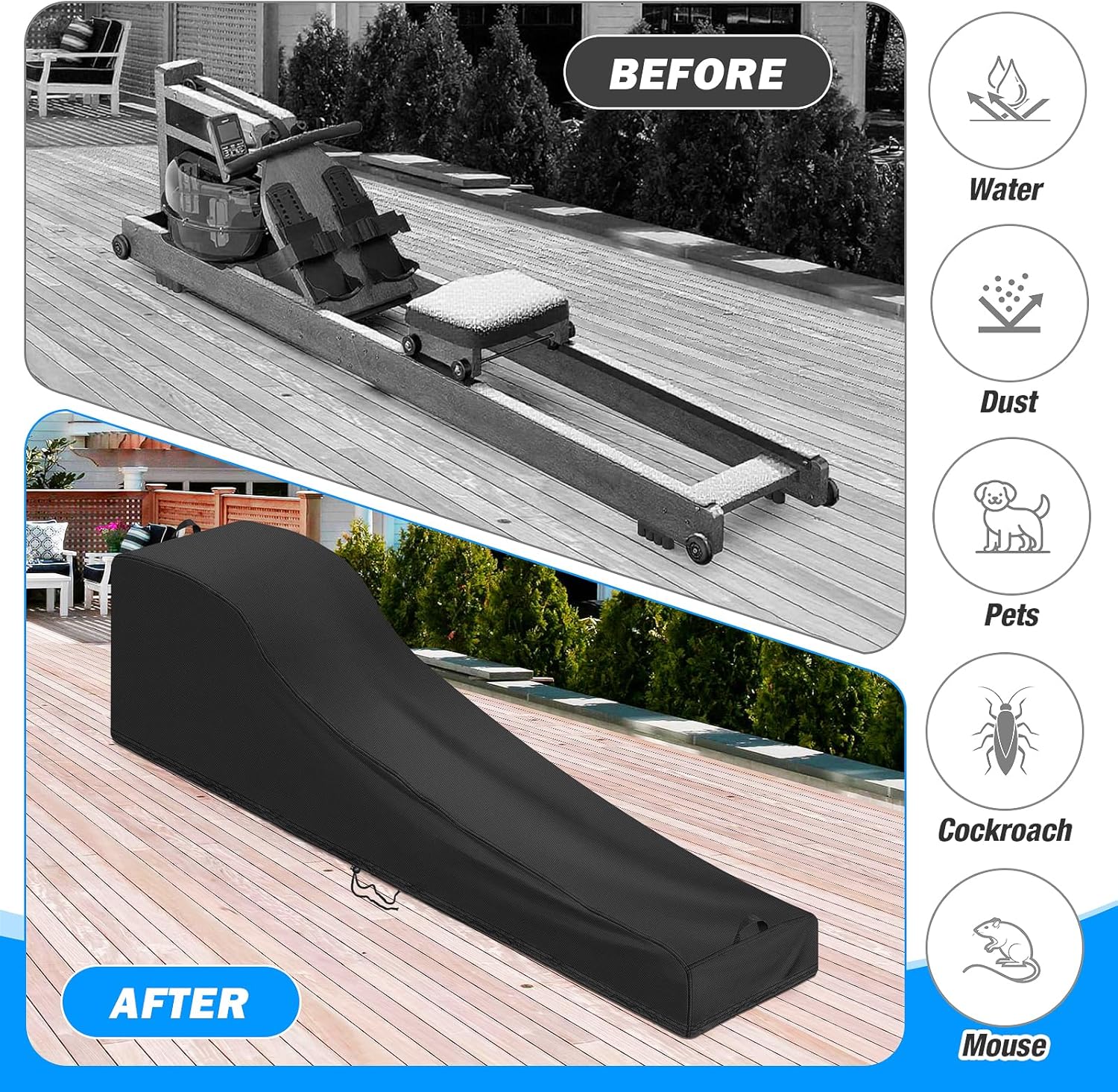 Rowing Machine Cover compatible with YOSUDA Water Rowing Machine(Cover Only), 420D Rowing Machines Covers For Home, 43.3"L x 20.5"W x 17.7"H, For Home Gym Garage - Indoor & Outdoor Use - Image 6