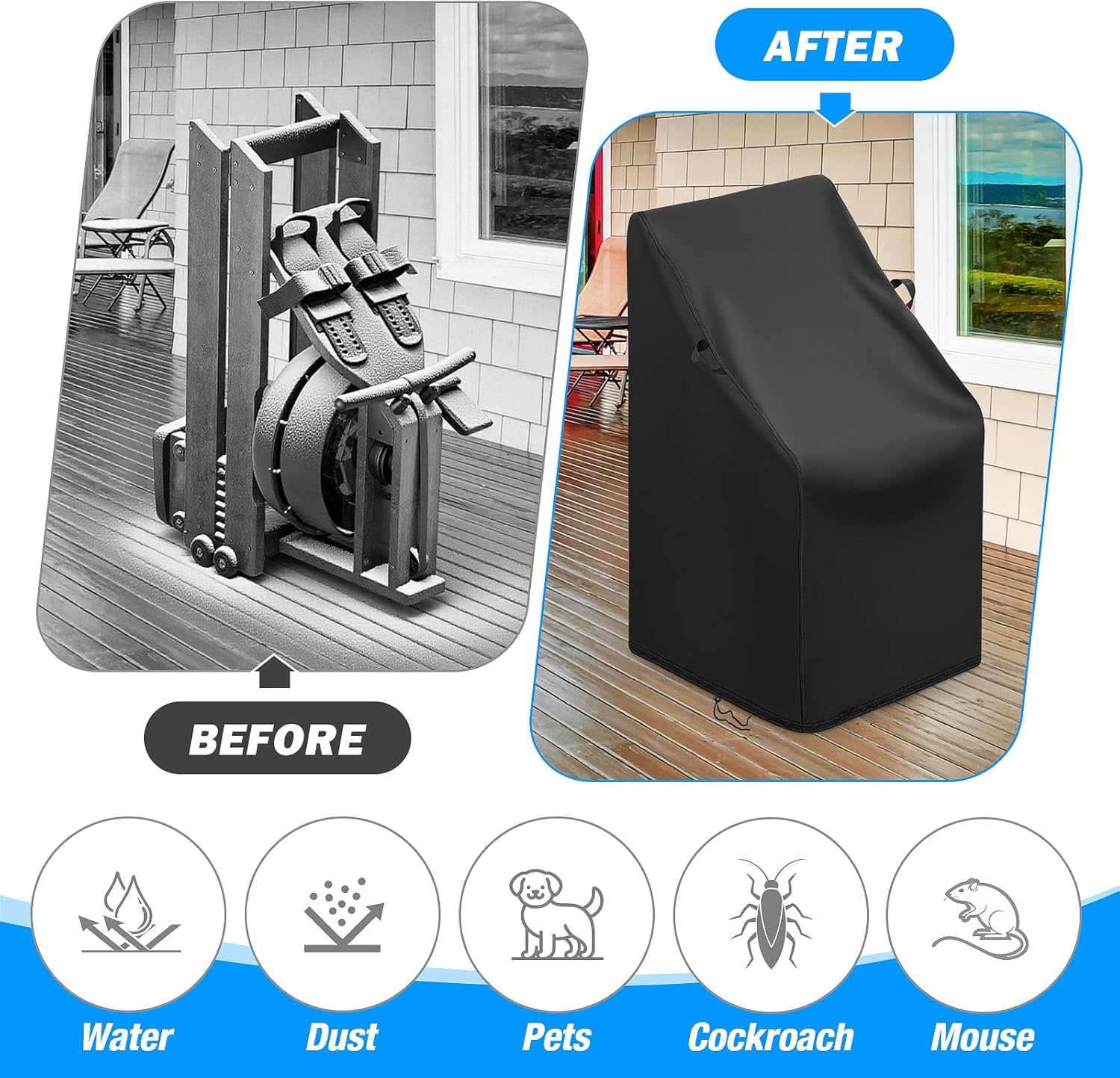 Rowing Machine Cover for foldable Water Rowing Machine - 29.9"L x 20.5"W x 24.8"H, 420D Waterproof Rowing Machines Covers Waterproof Outdoor - Indoor & Outdoor Use (Cover Only) - Image 6