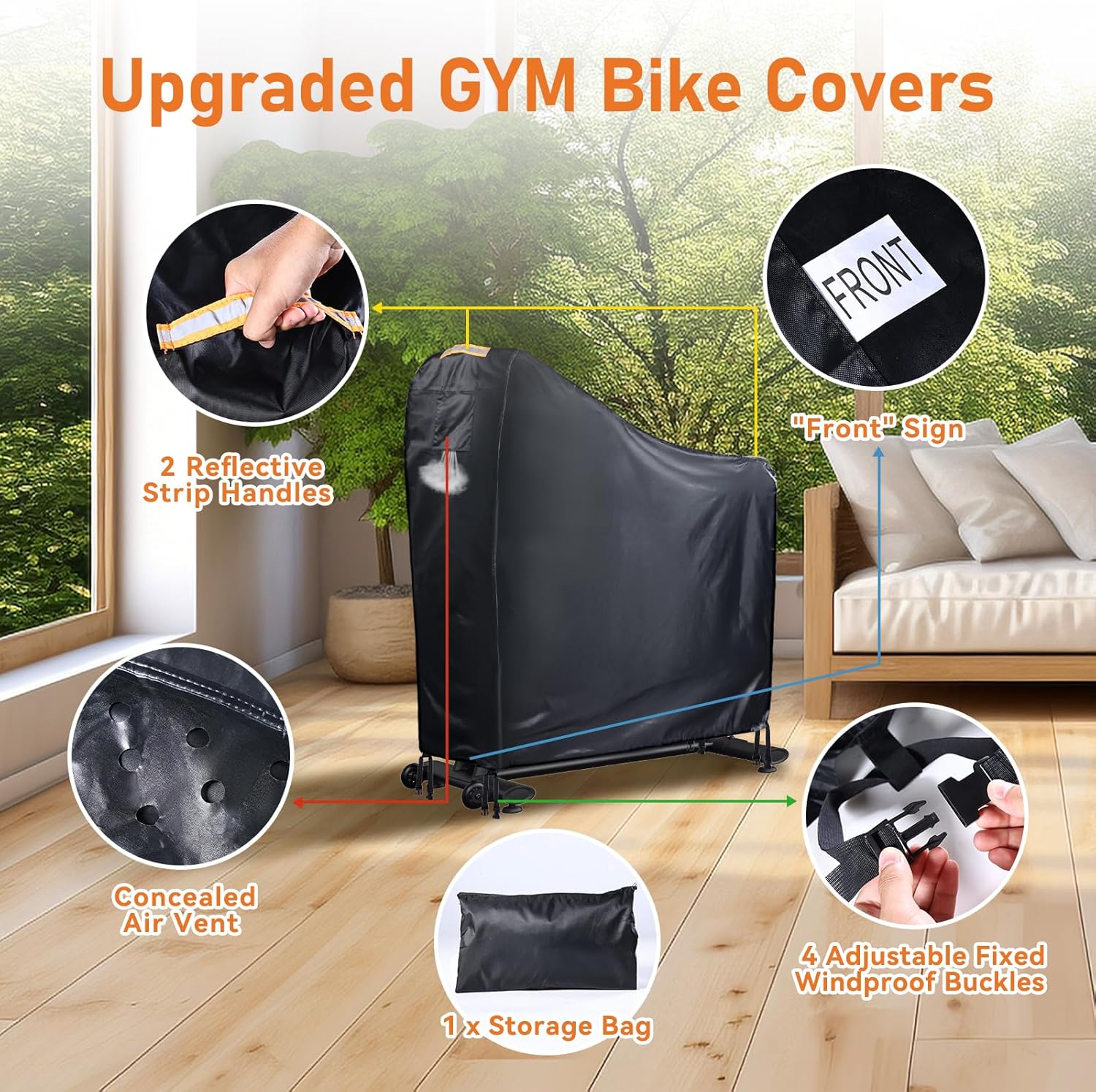 Stationary Bike Cover Waterproof Outdoor,Upright Exercise Bike Cover with Air Vent,Waterproof Strip,4 Windproof Buckles,All Weather Large Cover for Peloton Bike,Suitable for Peloton Bike+ and Schwinn - Image 4