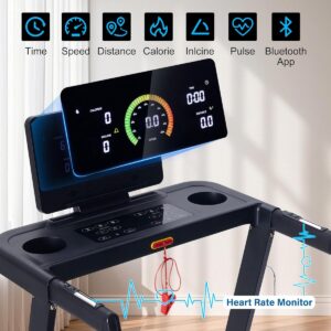 Auto Incline Treadmill, 20% Incline, 3.0HP, 10 MPH Running Machine, 18.5″ Wide Belt, 350 lbs Capacity, Treadmill for Home with Bluetooth App