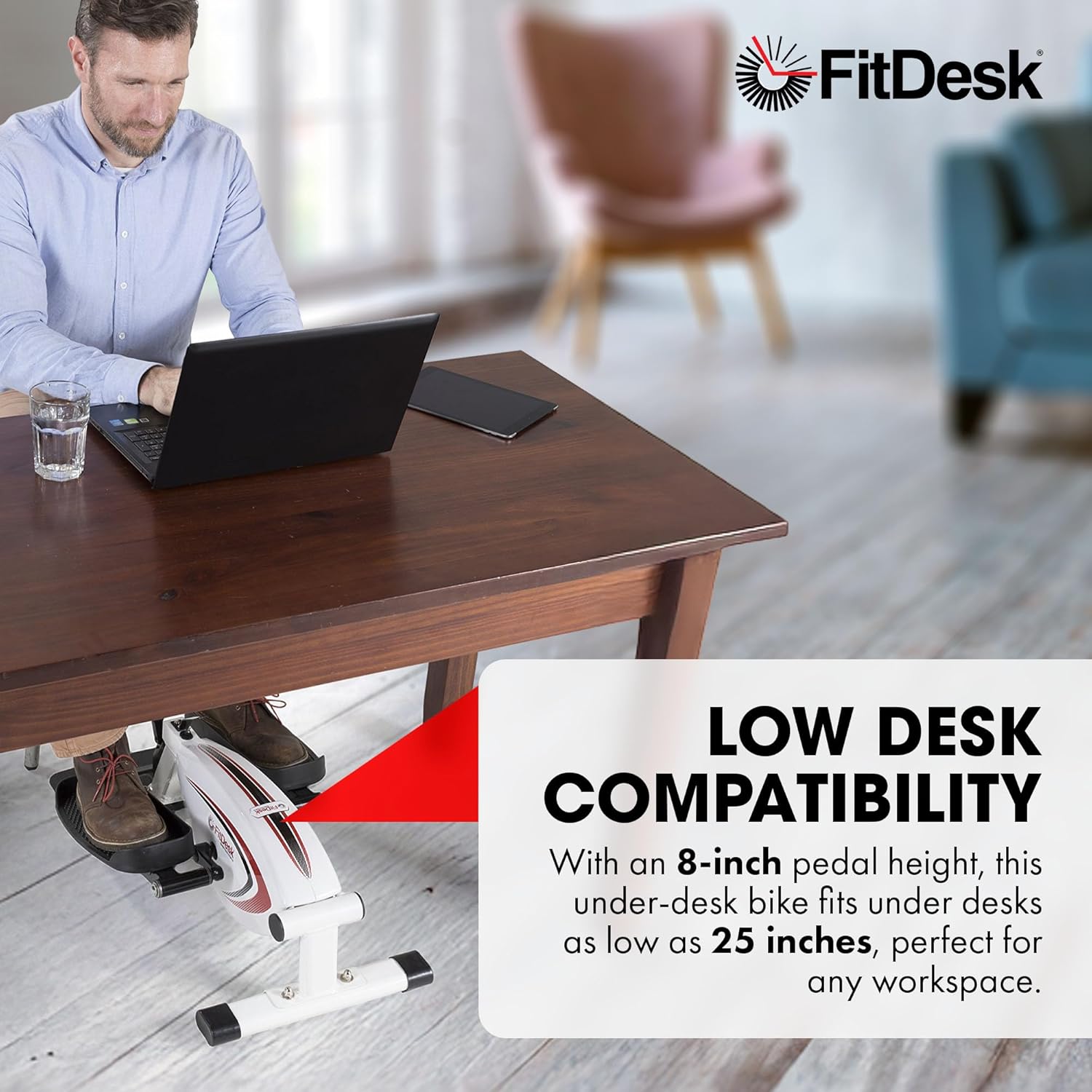 FitDesk Under Desk Bike Exercise Machine, Compact Magnetic Pedal Exerciser, Mini Elliptical, Quiet Seated Cardio Trainer for Home Office Workouts, Adjustable Resistance Bike for Desk Fitness - Image 5