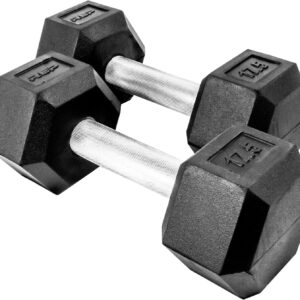 Rep Fitness Rubber Hex Dumbbell(s) – Singles (55LB +) and Pairs (5LB – 50LB) – Low Odor, Fully Knurled Handle