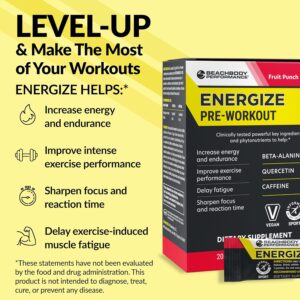 BODi Energize Pre Workout Powder – Beta-Alanine, Quercetin & Low-Dose Caffeine Formula for Enhanced Energy & Focus, Increase Energy & Endurance Supplement, Fruit Punch, 20 Sticks